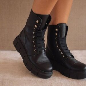 ALOHAS Can Can Ankle Boots Black Leather Platform Combat Size 9